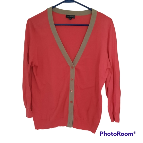 The Limited Sweaters - The Limited Coral and Beige Buttondown Cardigan